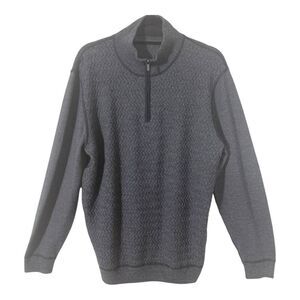 Bugatchi Men’s Merino Wool Gray 1/4 Zip Herringbone Cable Stitch Sweater Large